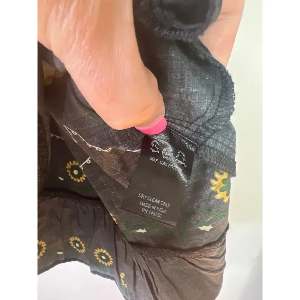 NWT Sea New York Perle Print Puff Sleeve Ruffled Cotton Black Mini Dress - Picture 7 of 9